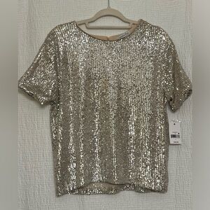 ✨ New With Tags Ophelia Roe Sequin Short Sleeve Top – Size Large ✨